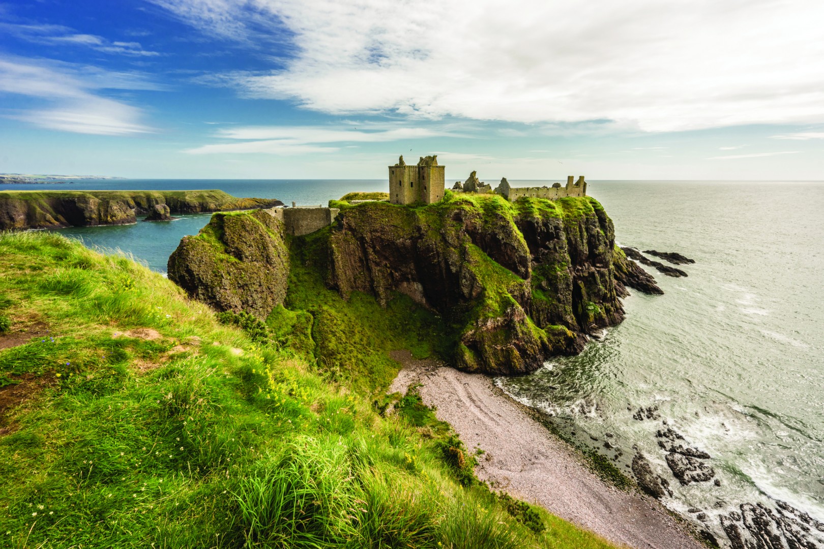 Dunnottar Castle, a ruined clifftop fortress on the Aberdeenshire coast near Stonehaven
